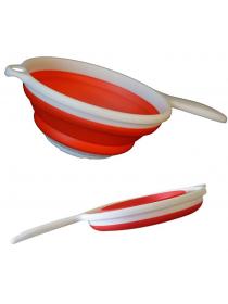 Tatuer Premium Collapsible Colander, Strainer, Red, Silicone 1" Flat Space Saver, Hot or Cold Food
