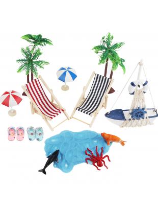 Tauter 16 Pieces Ornate Miniature Beach, Micro Beach Landscape DIY Fairy Garden Dollhouse Ocean Beach Decoration